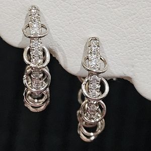 925 STERLING SILVER BOHO GLAM UNIQUE FUN CRYSTAL DIAMOND ZIRCON CZ HOOPS☆NEW